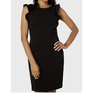 Calvin Klein Size 6 Black Sheath Dress With Ruffled Sleeves